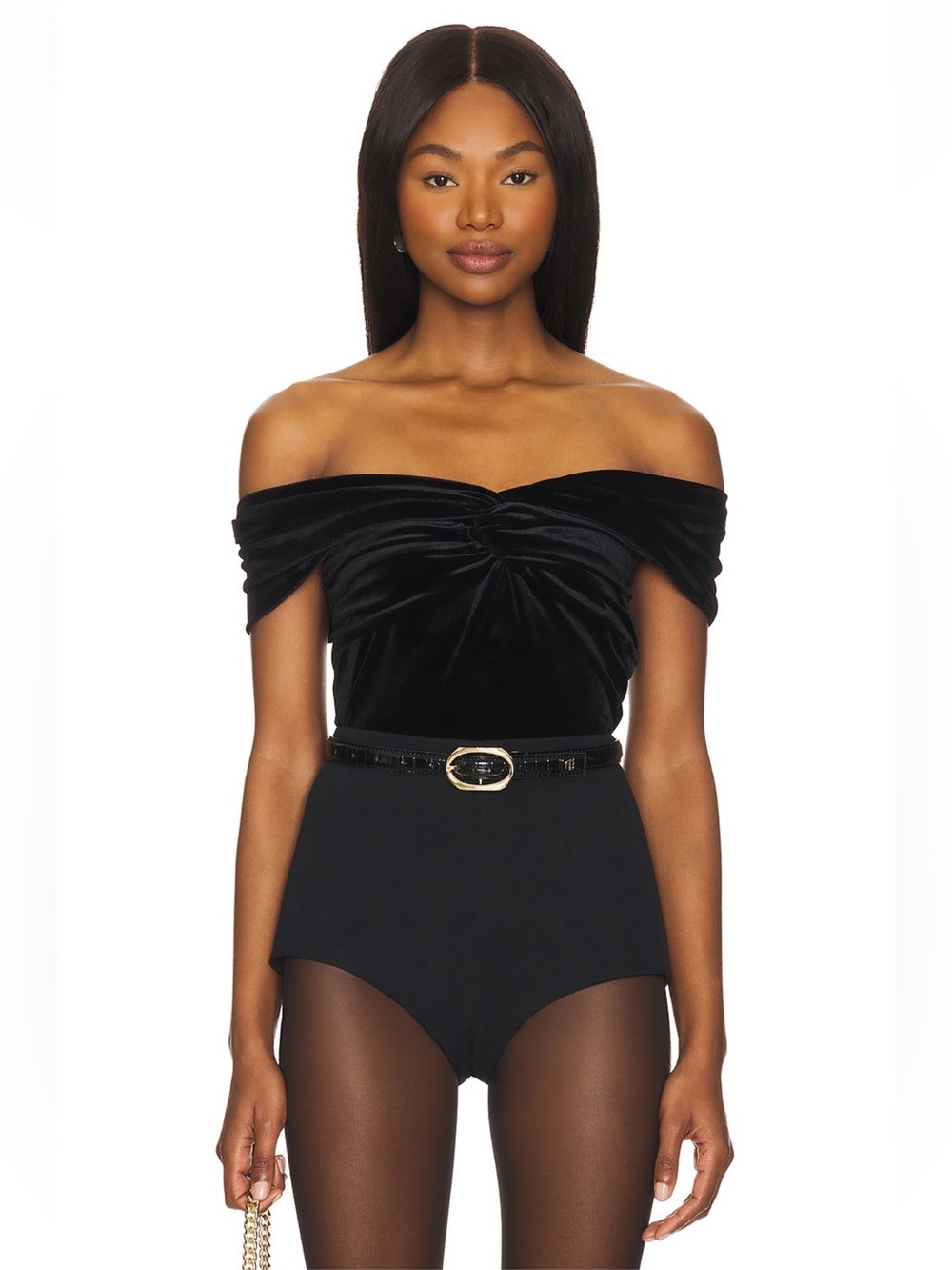 Good American Velvet Off Shoulder Top XS Black